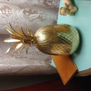 Vintage Solid Brass Pineapple Trinket Box w/ Lid, 9-1/2 In Tall & 4-1/2 In Wide